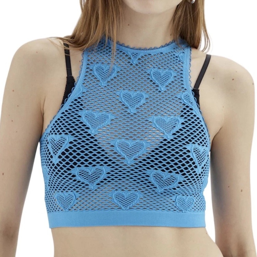 NWT Marshalls Blue Heart Crochet Mesh Crop Top - Size Small